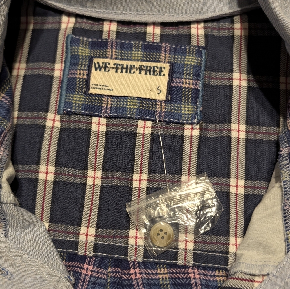 Free People NWOT Argyle Plaid Shirt in Blue-Multi Patchwork sz SML​ - Picture 10 of 12